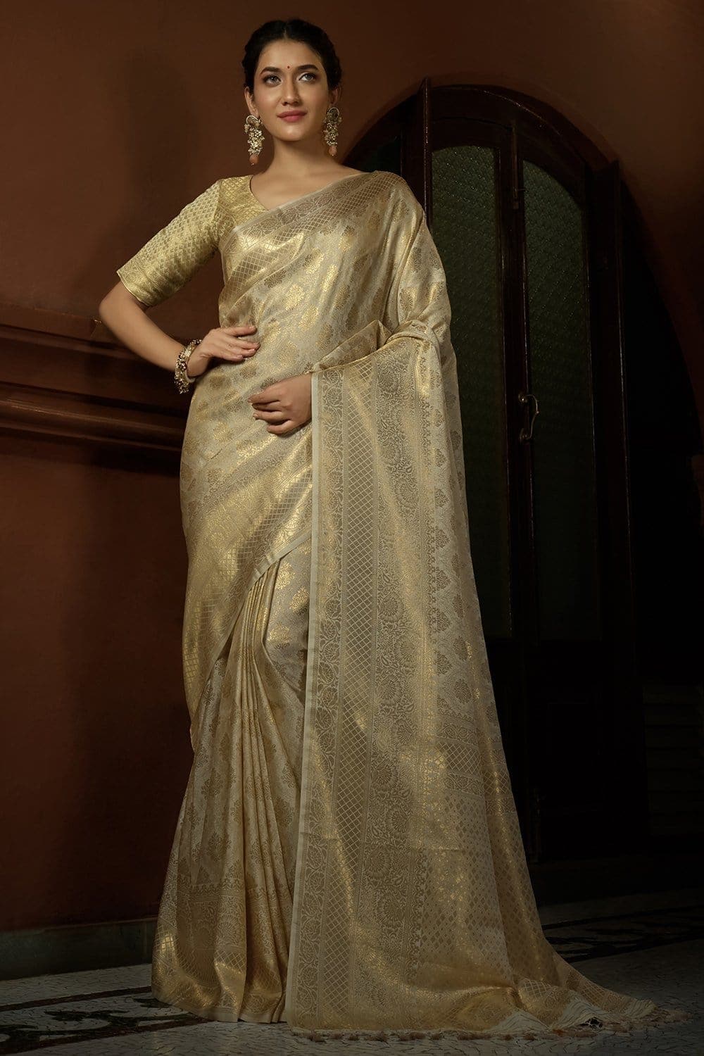 Lavender White Kanjivaram Saree