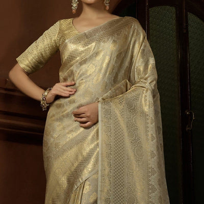 Lavender White Kanjivaram Saree