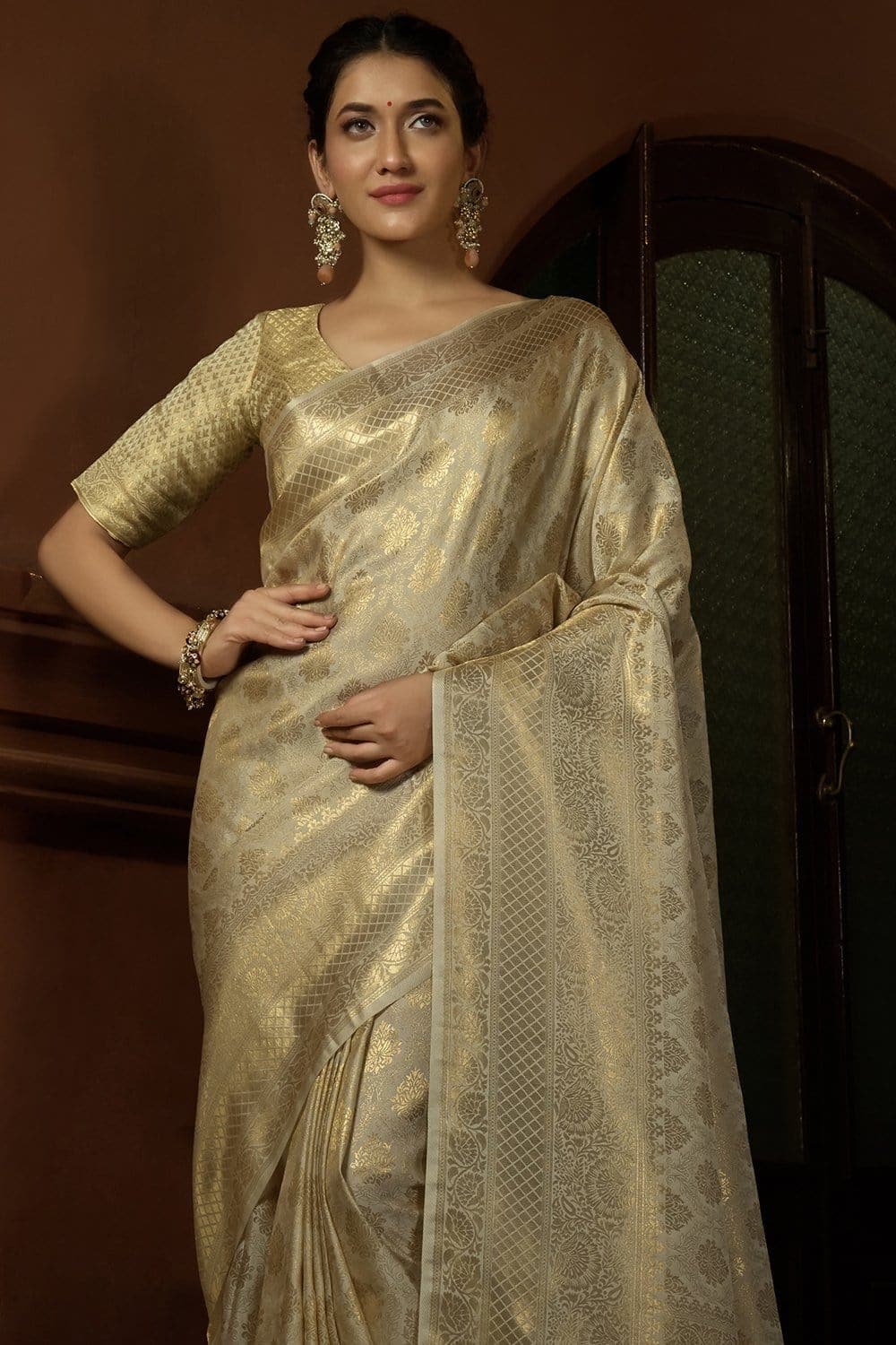 Lavender White Kanjivaram Saree