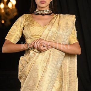 Lavender White Kanjivaram Saree