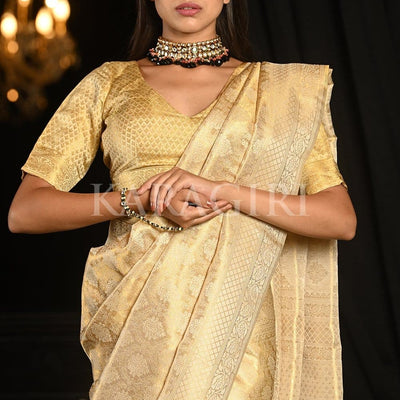 Lavender White Kanjivaram Saree