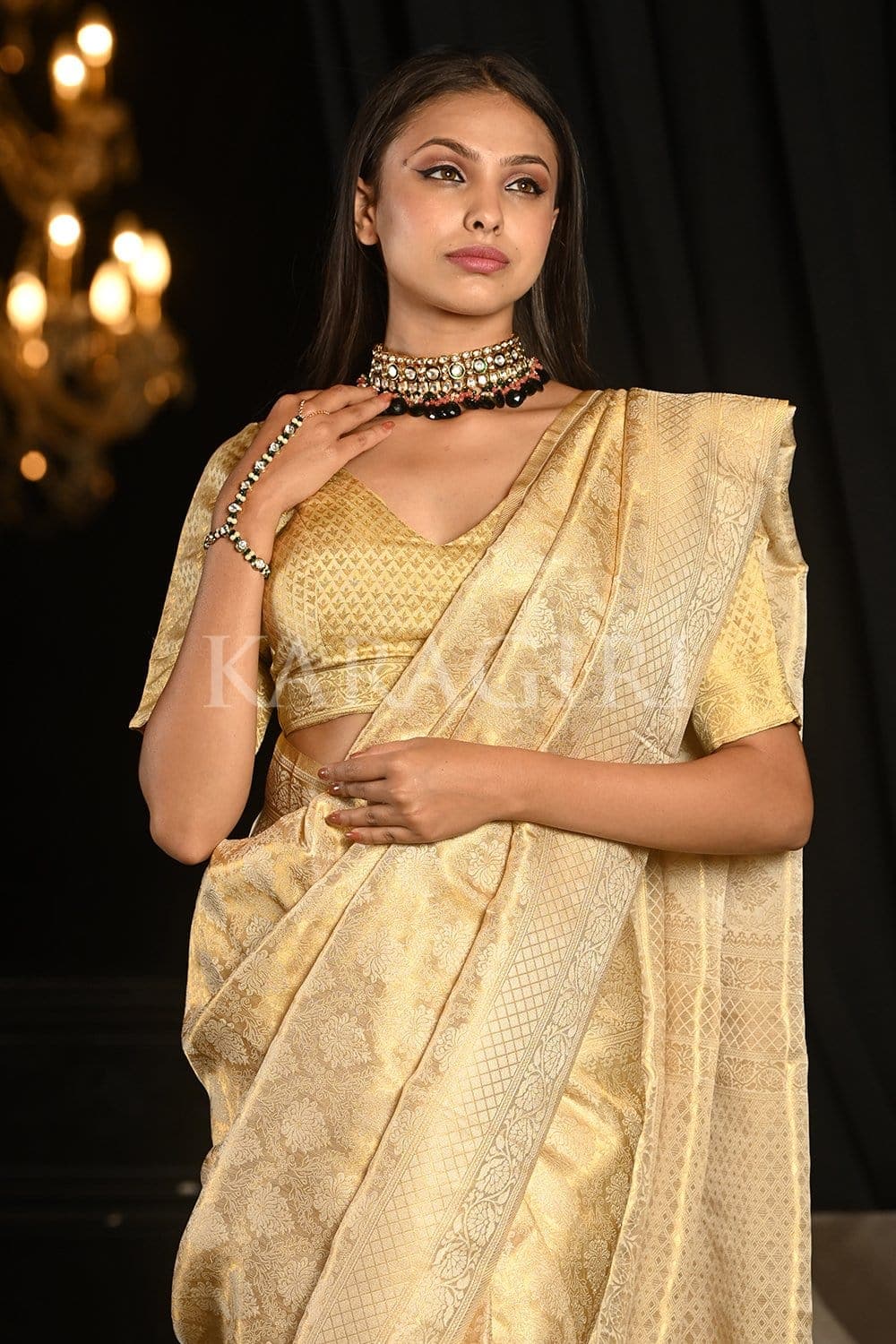 Lavender White Kanjivaram Saree