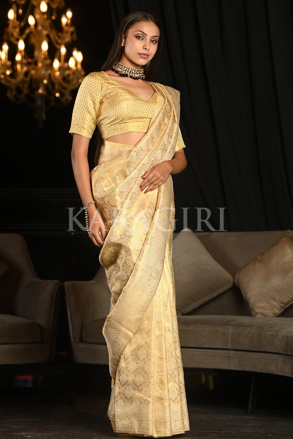 Lavender White Kanjivaram Saree