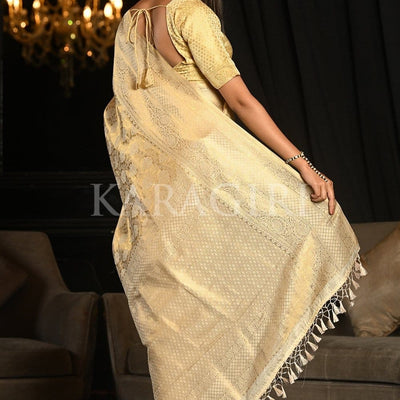 Lavender White Kanjivaram Saree