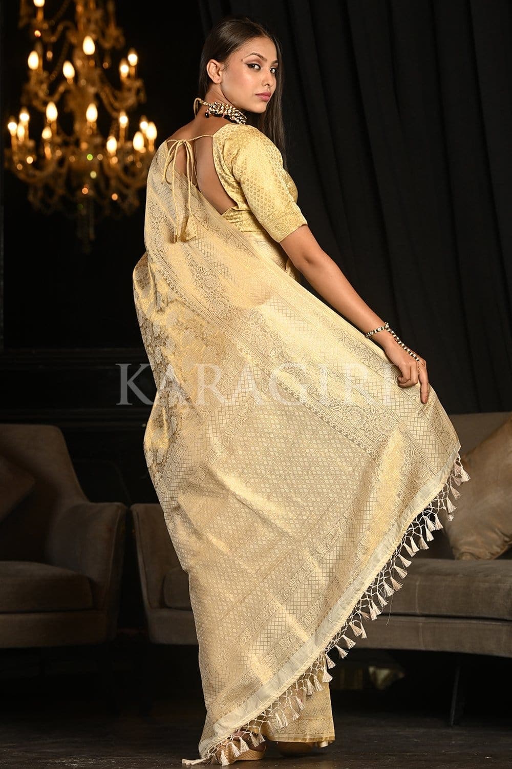 Lavender White Kanjivaram Saree