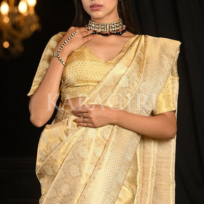 Lavender White Kanjivaram Saree