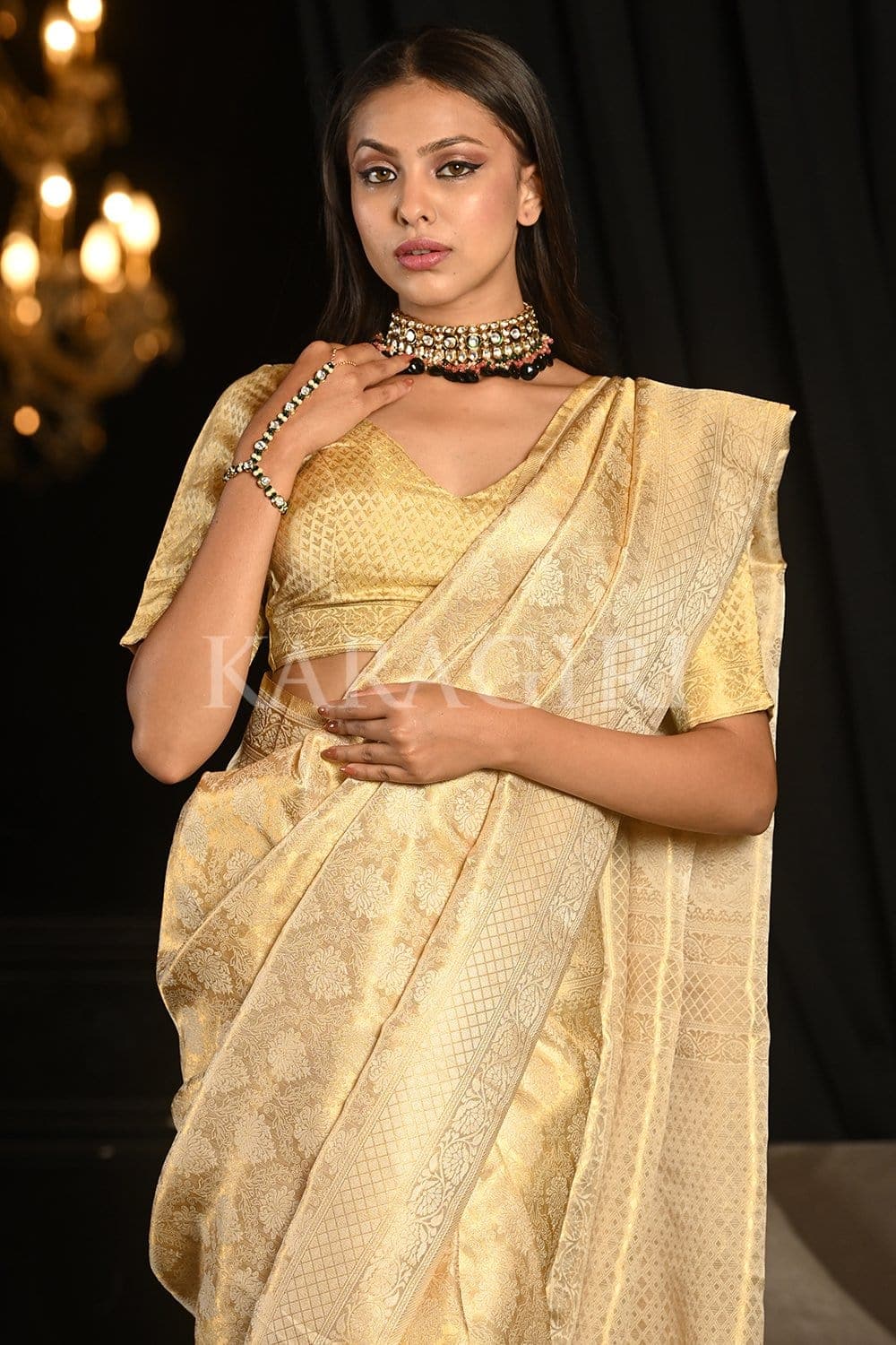 Lavender White Kanjivaram Saree