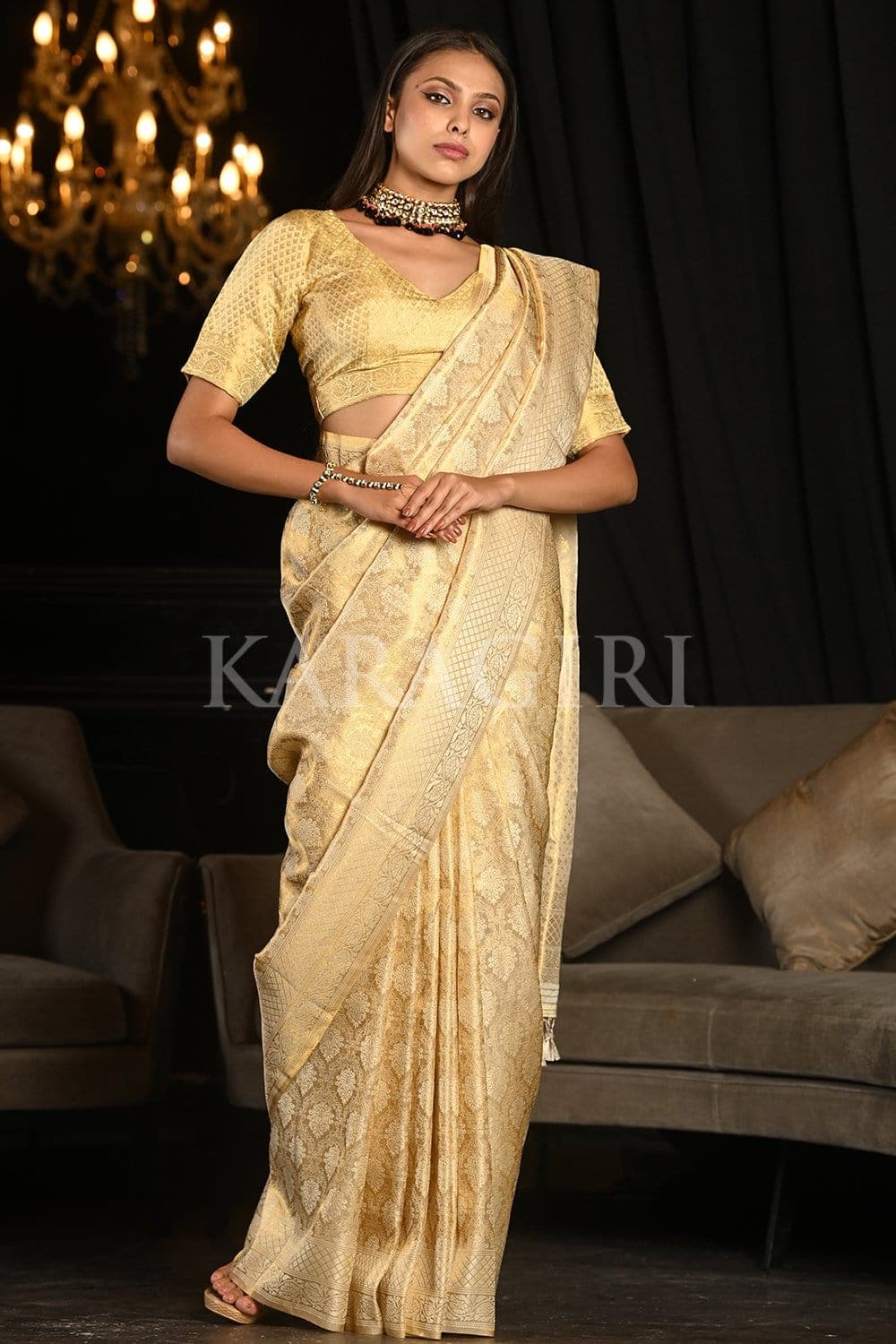 Lavender White Kanjivaram Saree