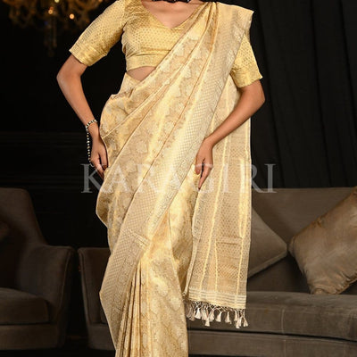 Lavender White Kanjivaram Saree