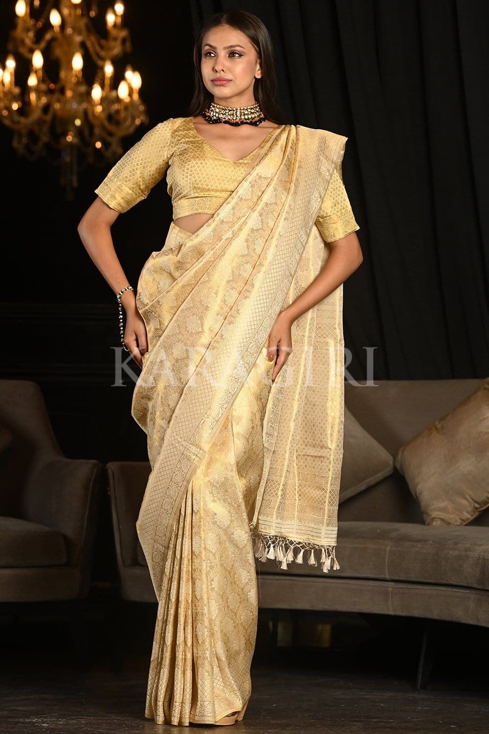 Lavender White Kanjivaram Saree