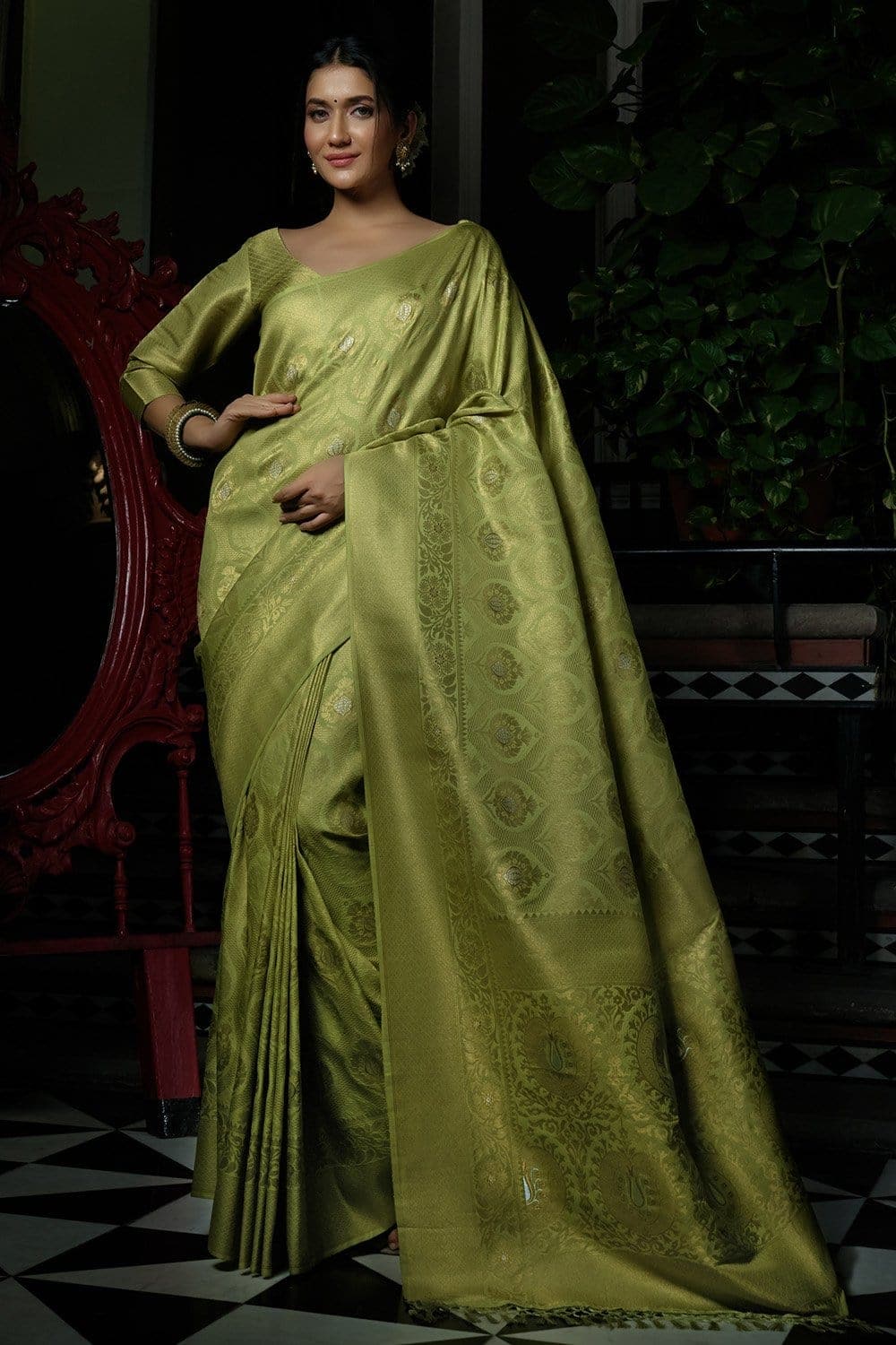 Macaw Green Kanjivaram Saree