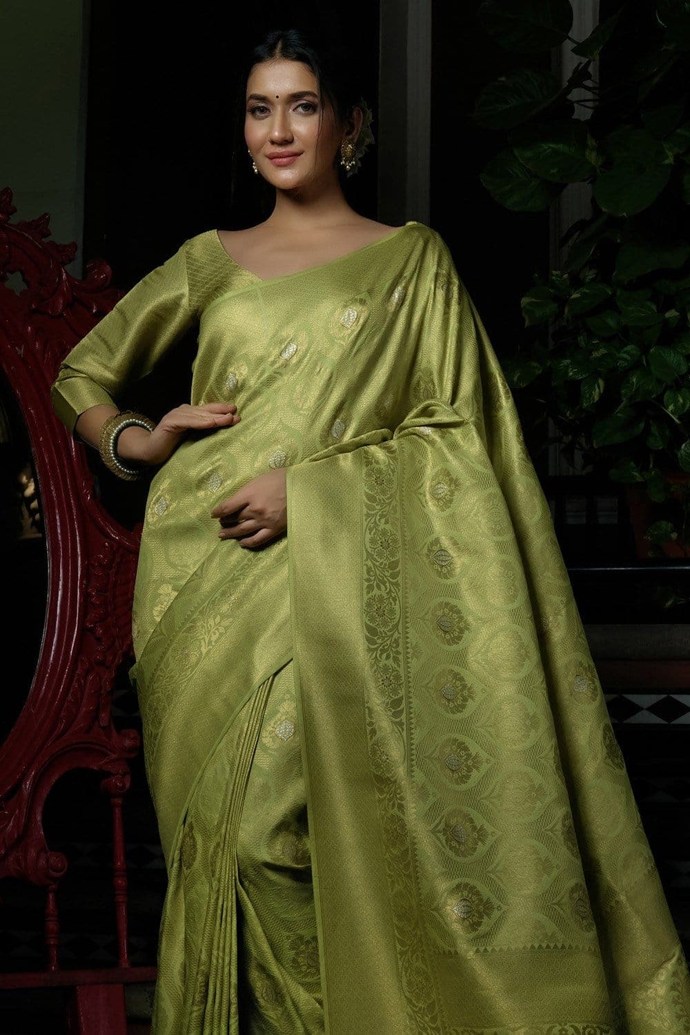 Macaw Green Kanjivaram Saree
