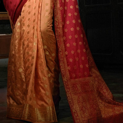 Red Peach Kanjivaram Saree