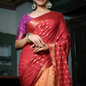 Red Peach Kanjivaram Saree