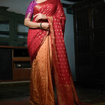 Red Peach Kanjivaram Saree
