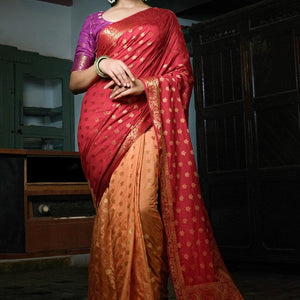 Red Peach Kanjivaram Saree