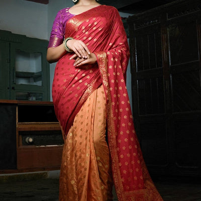 Red Peach Kanjivaram Saree