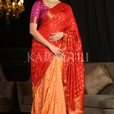 Red Peach Kanjivaram Saree