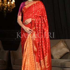 Red Peach Kanjivaram Saree