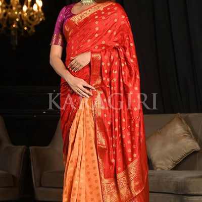 Red Peach Kanjivaram Saree