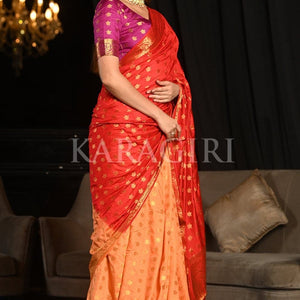 Red Peach Kanjivaram Saree