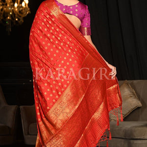 Red Peach Kanjivaram Saree