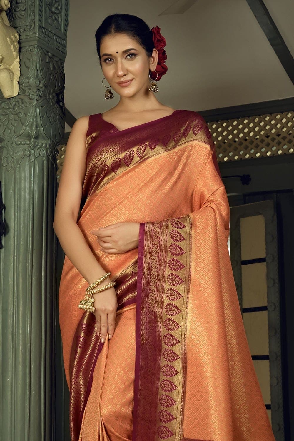Rejuvenate Peach Kanjivaram Saree