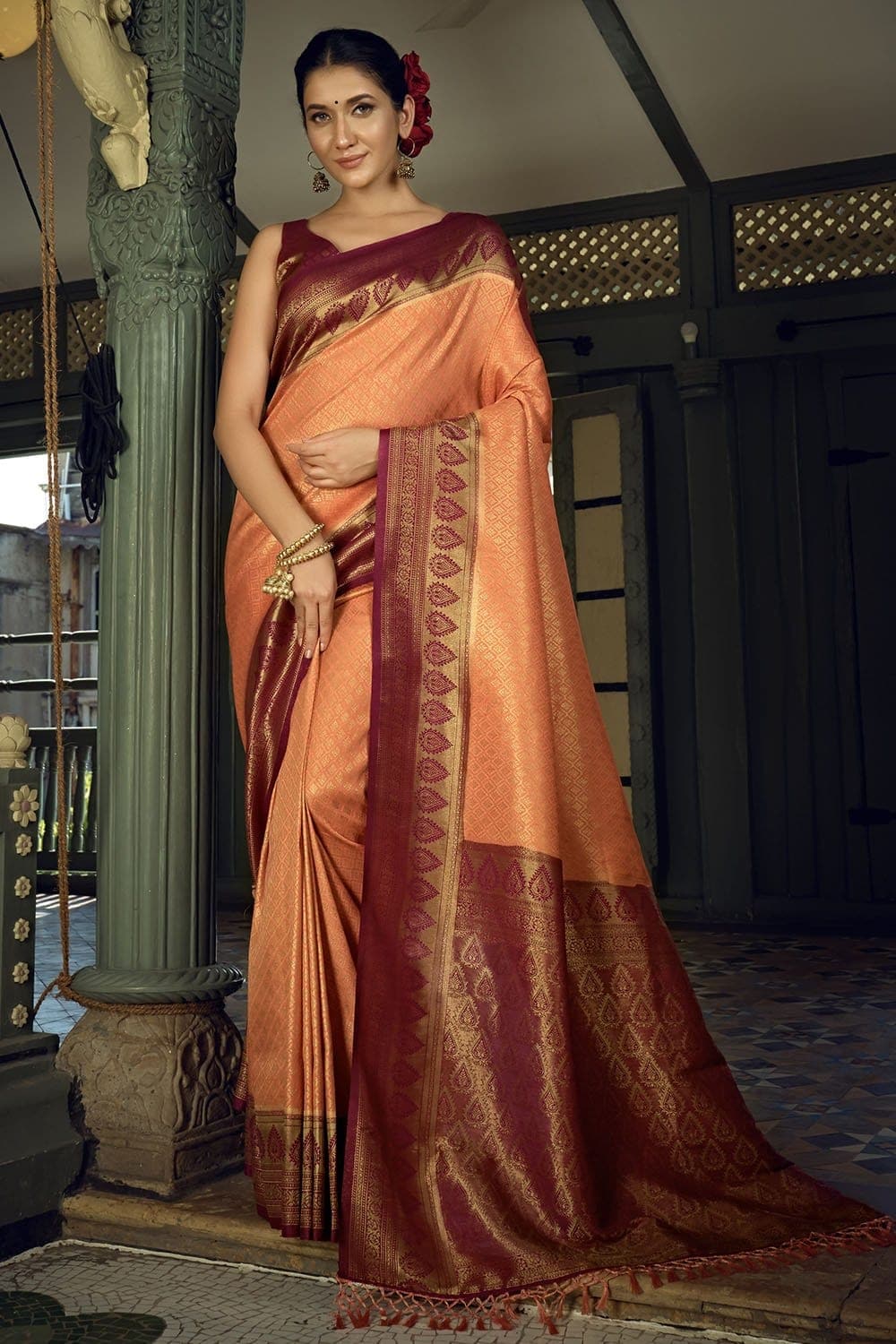 Rejuvenate Peach Kanjivaram Saree