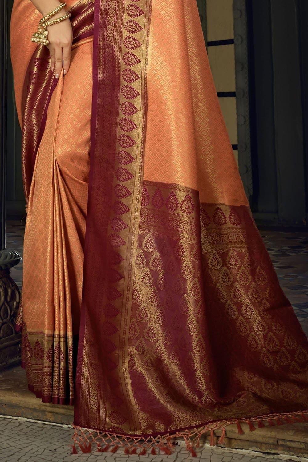 Rejuvenate Peach Kanjivaram Saree