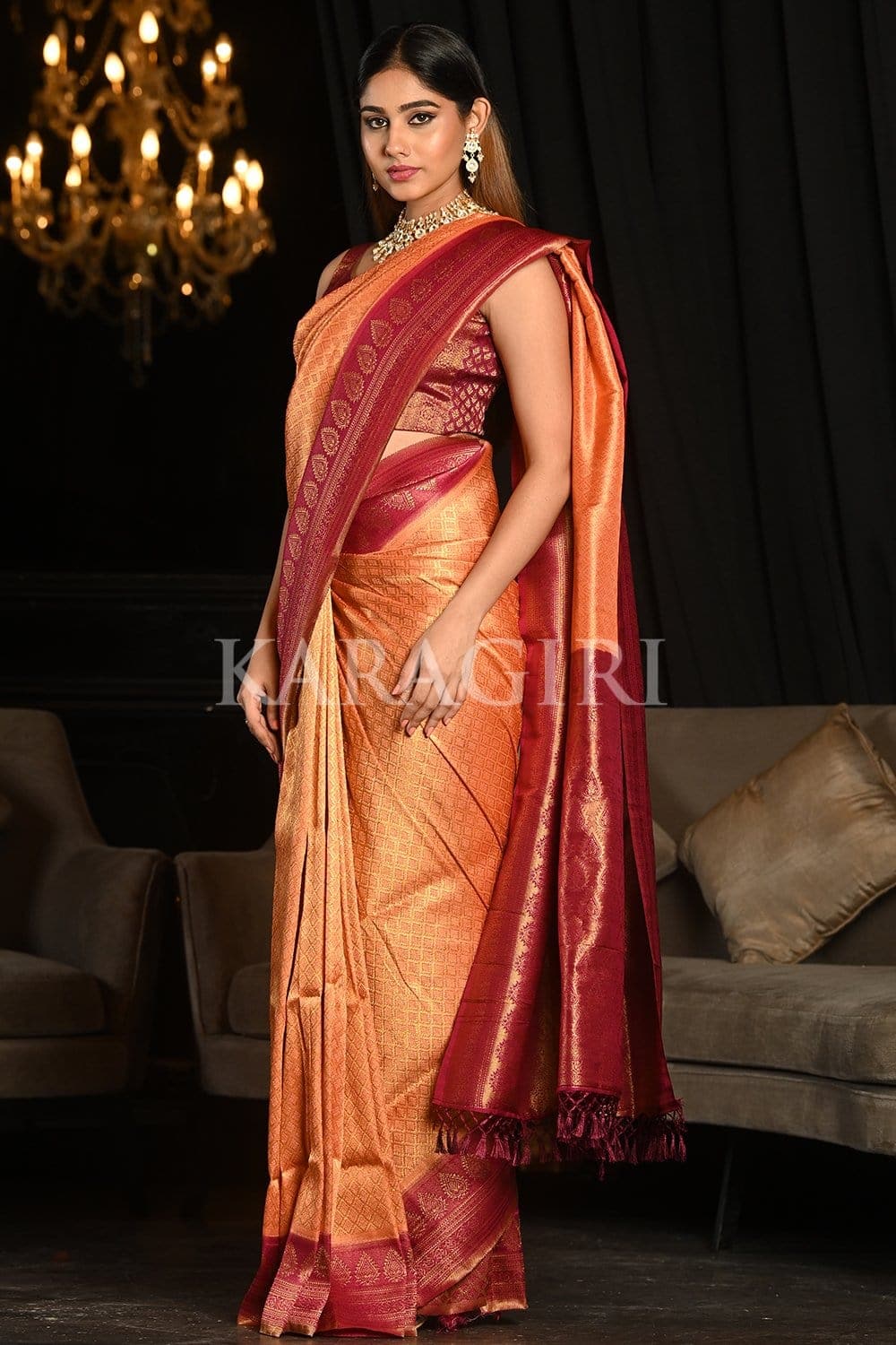 Rejuvenate Peach Kanjivaram Saree