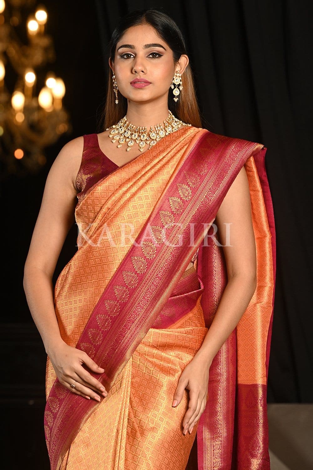 Rejuvenate Peach Kanjivaram Saree