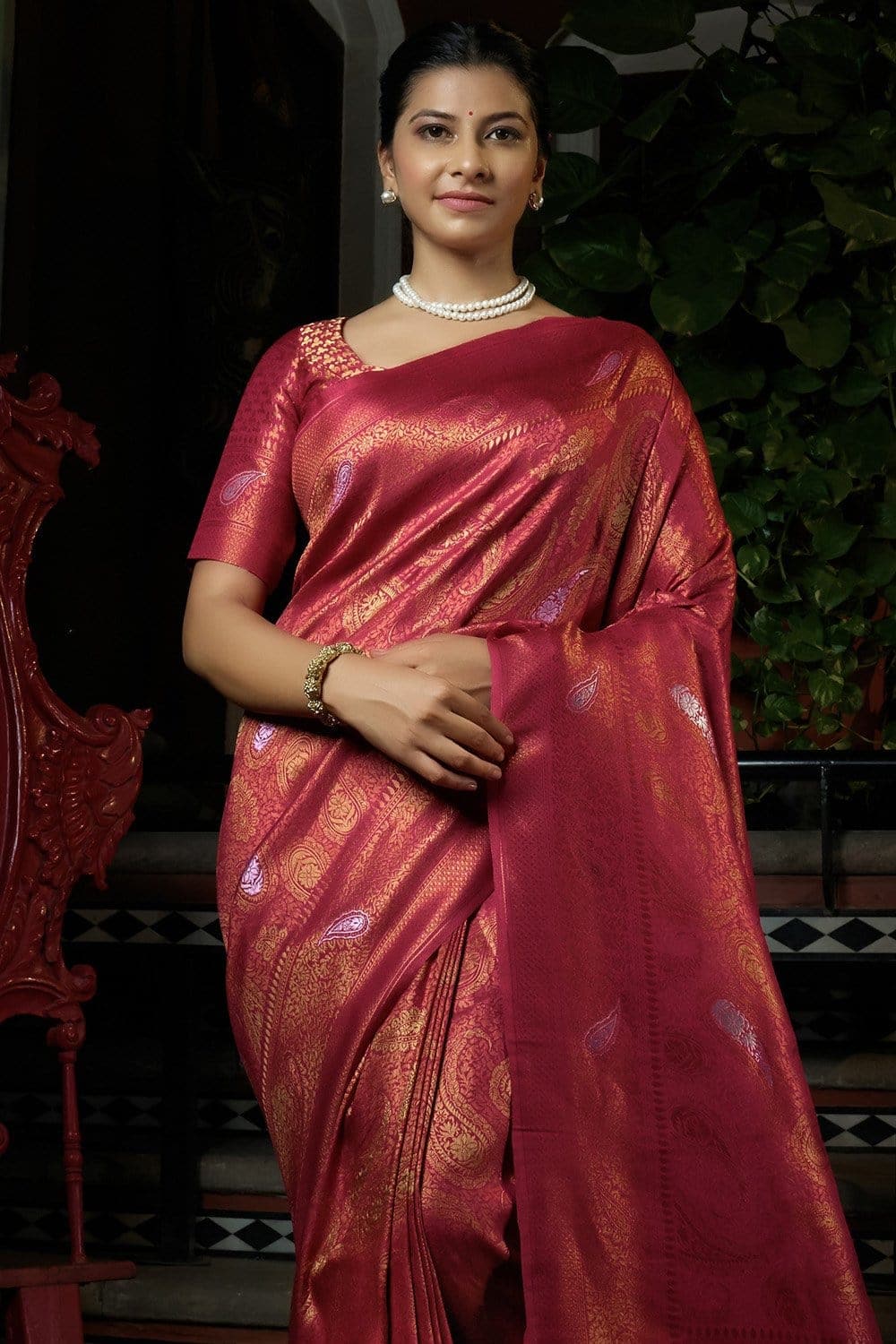 Rhubarb Red Kanjivaram Saree