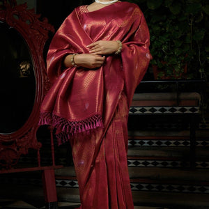 Rhubarb Red Kanjivaram Saree