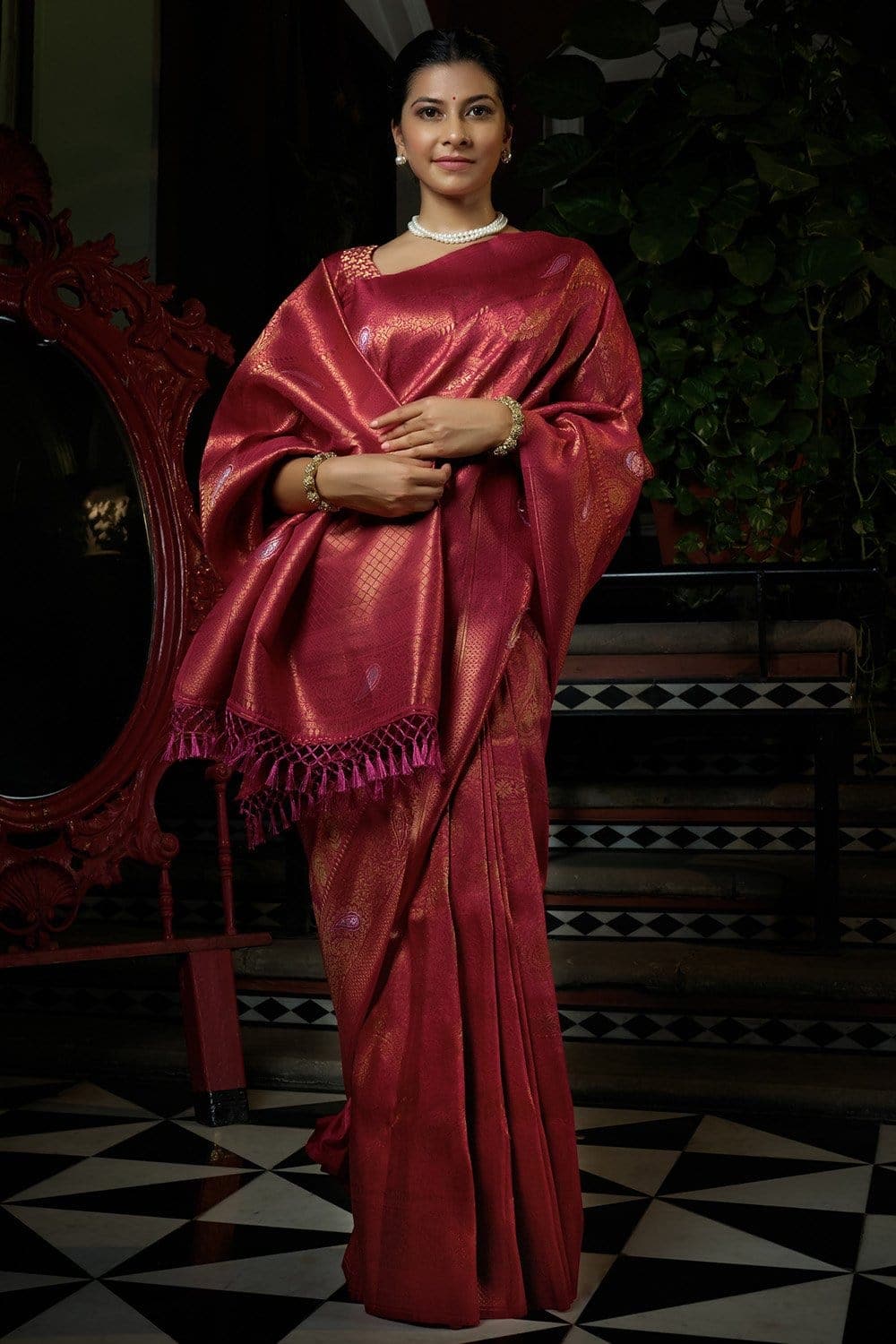 Rhubarb Red Kanjivaram Saree