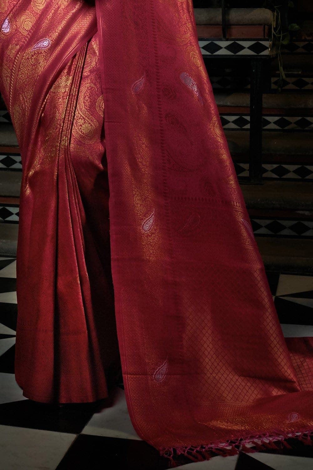 Rhubarb Red Kanjivaram Saree