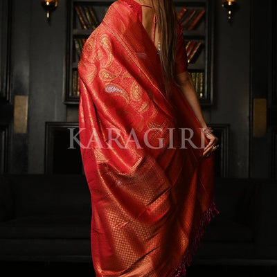Rhubarb Red Kanjivaram Saree