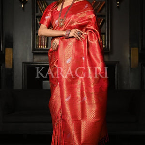 Rhubarb Red Kanjivaram Saree