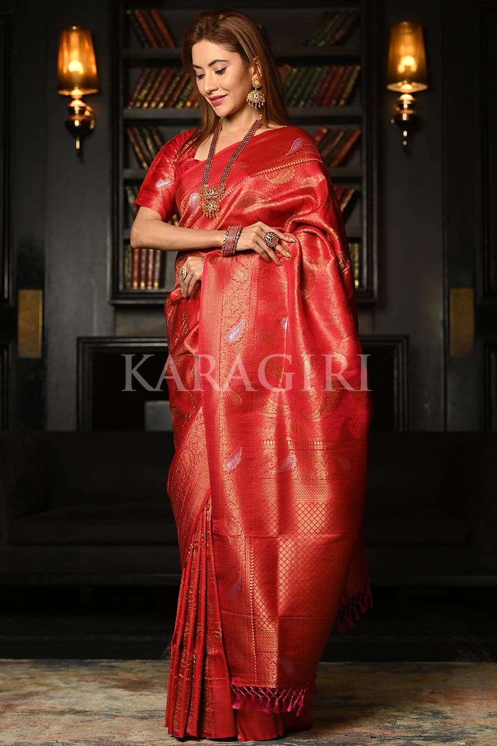 Rhubarb Red Kanjivaram Saree