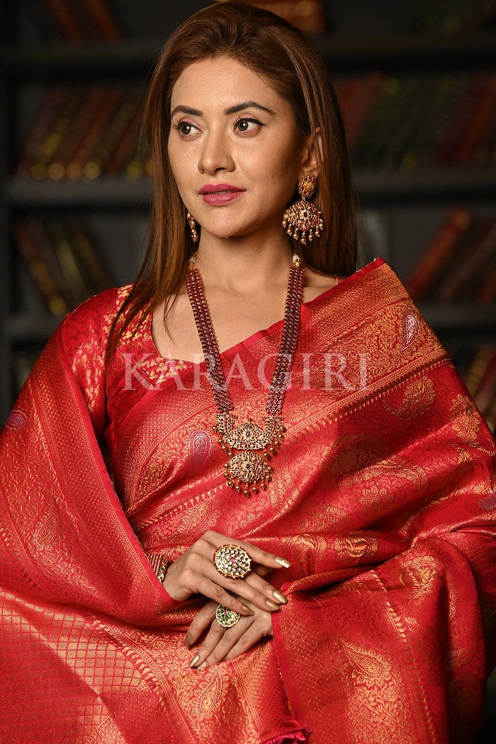Rhubarb Red Kanjivaram Saree