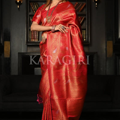 Rhubarb Red Kanjivaram Saree