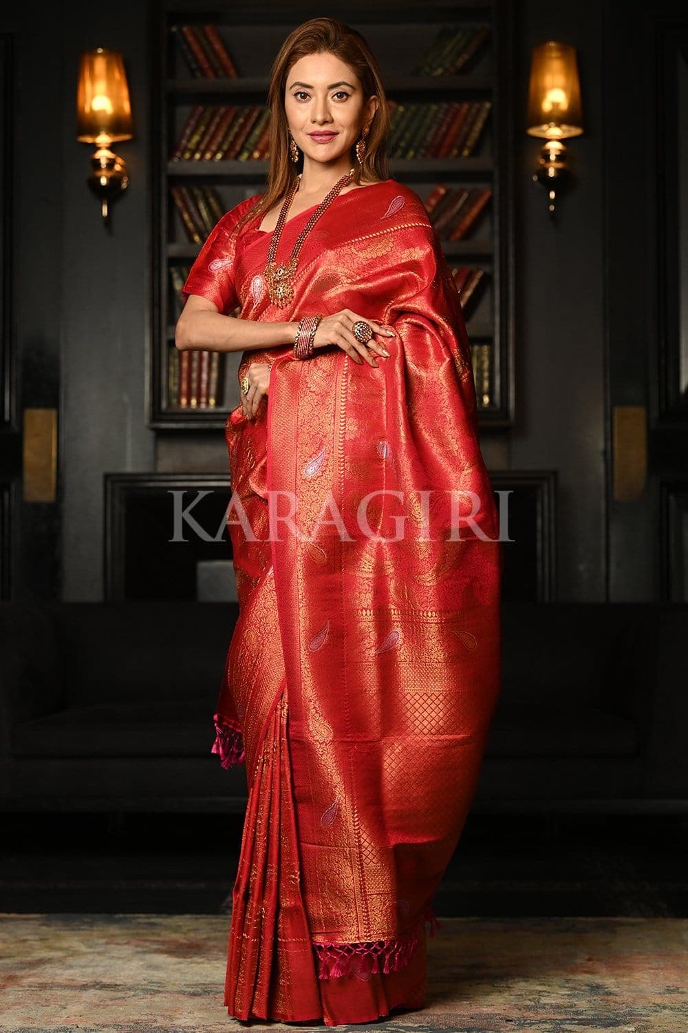 Rhubarb Red Kanjivaram Saree
