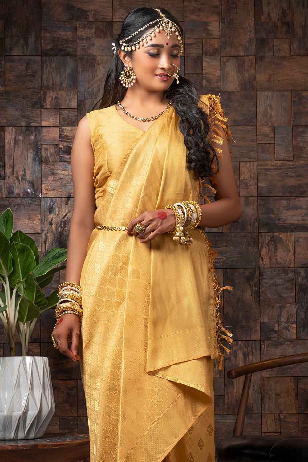 Royal Yellow Zari Work Kanjivaram Saree