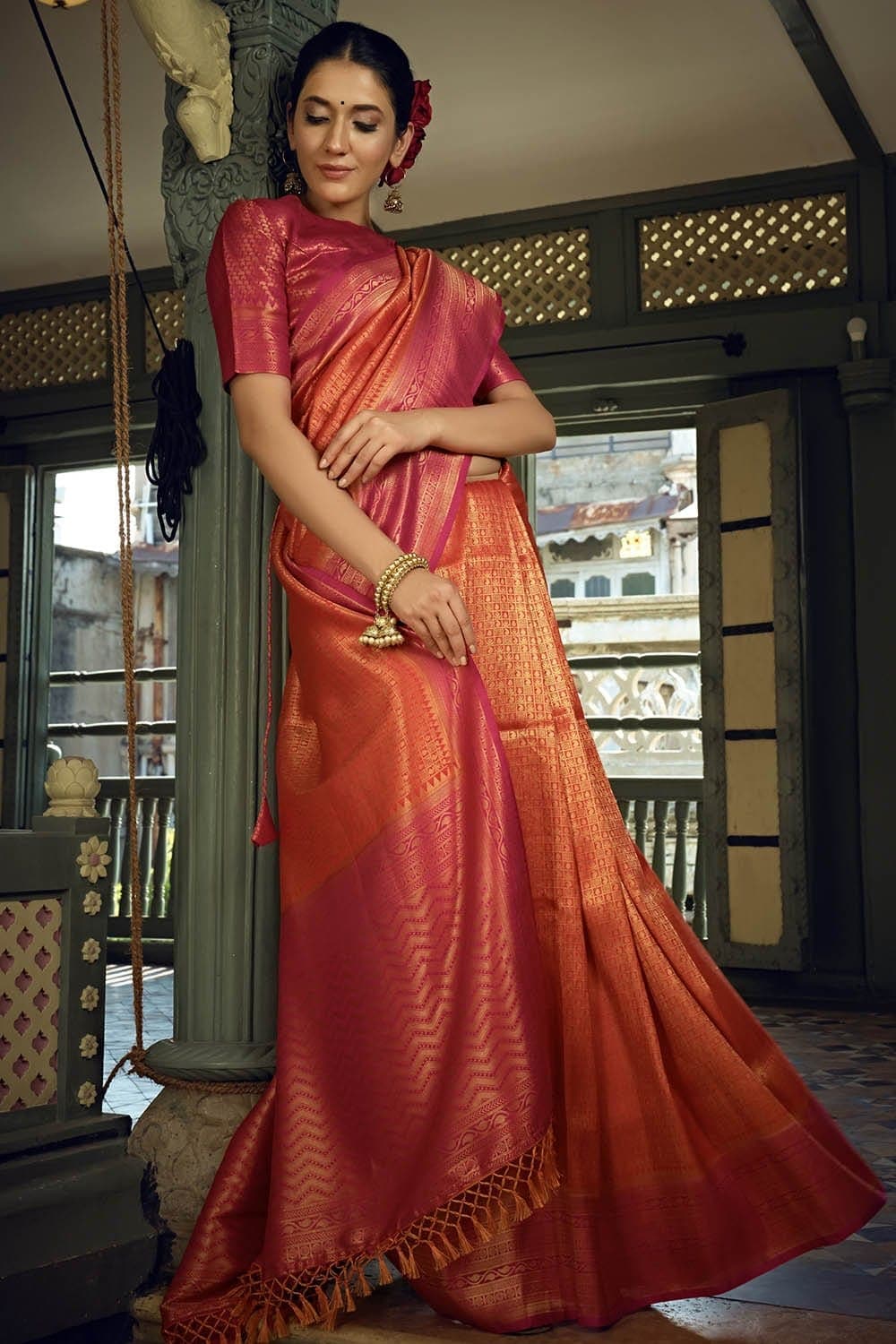 Ruby Red Kanjivaram Saree