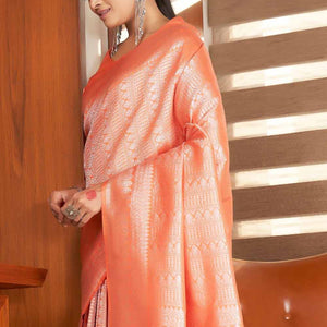 Soap Orange Zari Work Kanjivaram Saree
