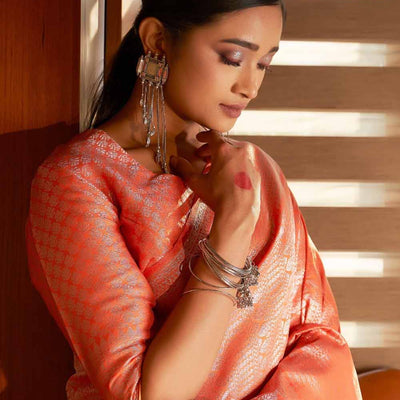 Soap Orange Zari Work Kanjivaram Saree