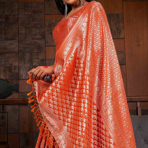 ABHIDNYA BHAVE in Starfish Orange Zari Work Kanjivaram Saree