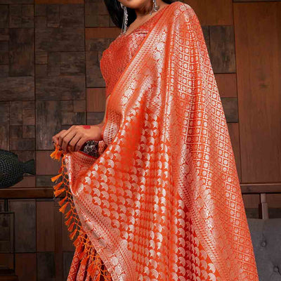 ABHIDNYA BHAVE in Starfish Orange Zari Work Kanjivaram Saree