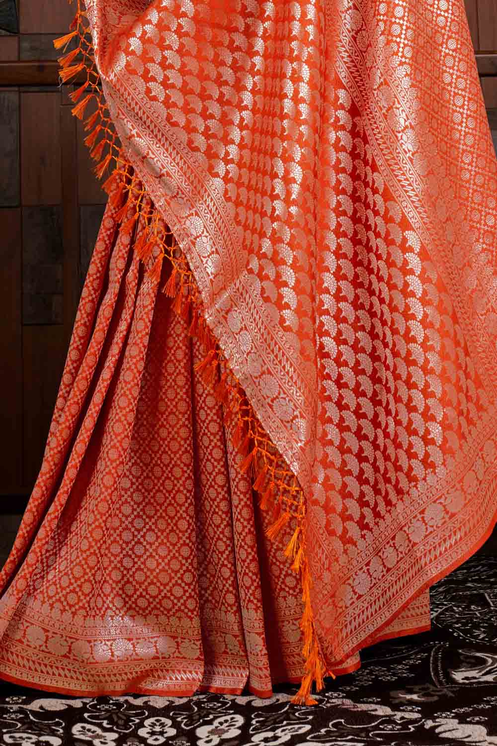 ABHIDNYA BHAVE in Starfish Orange Zari Work Kanjivaram Saree