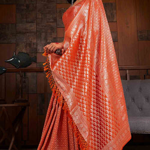 ABHIDNYA BHAVE in Starfish Orange Zari Work Kanjivaram Saree