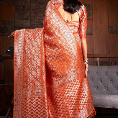 ABHIDNYA BHAVE in Starfish Orange Zari Work Kanjivaram Saree